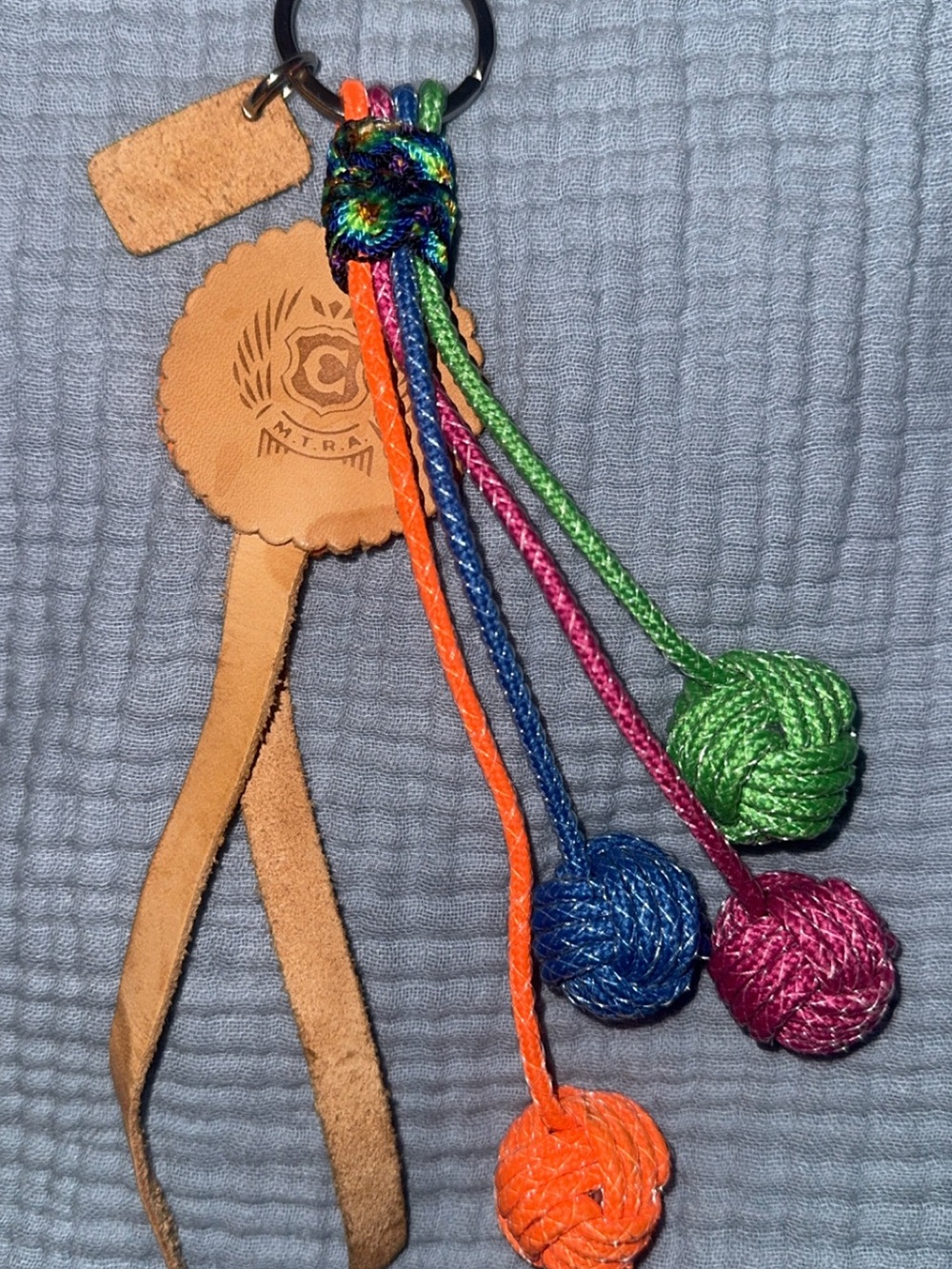 Consuela Orange Multicolor Beaded Leather Keychain - Picture 3 of 4